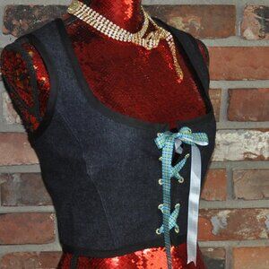 NEW Handmade Upcycled. Front Lace-up, Vest Corset Dark Blue Denim. Small 6